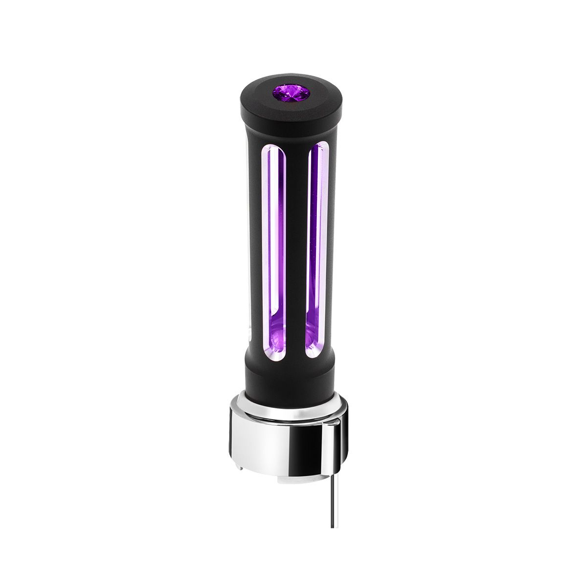 Thread-On Matte Black Sonoma Style Gearshift Knob With LED 9/10 Speed Adapter-Purple Crystal/Purple LED