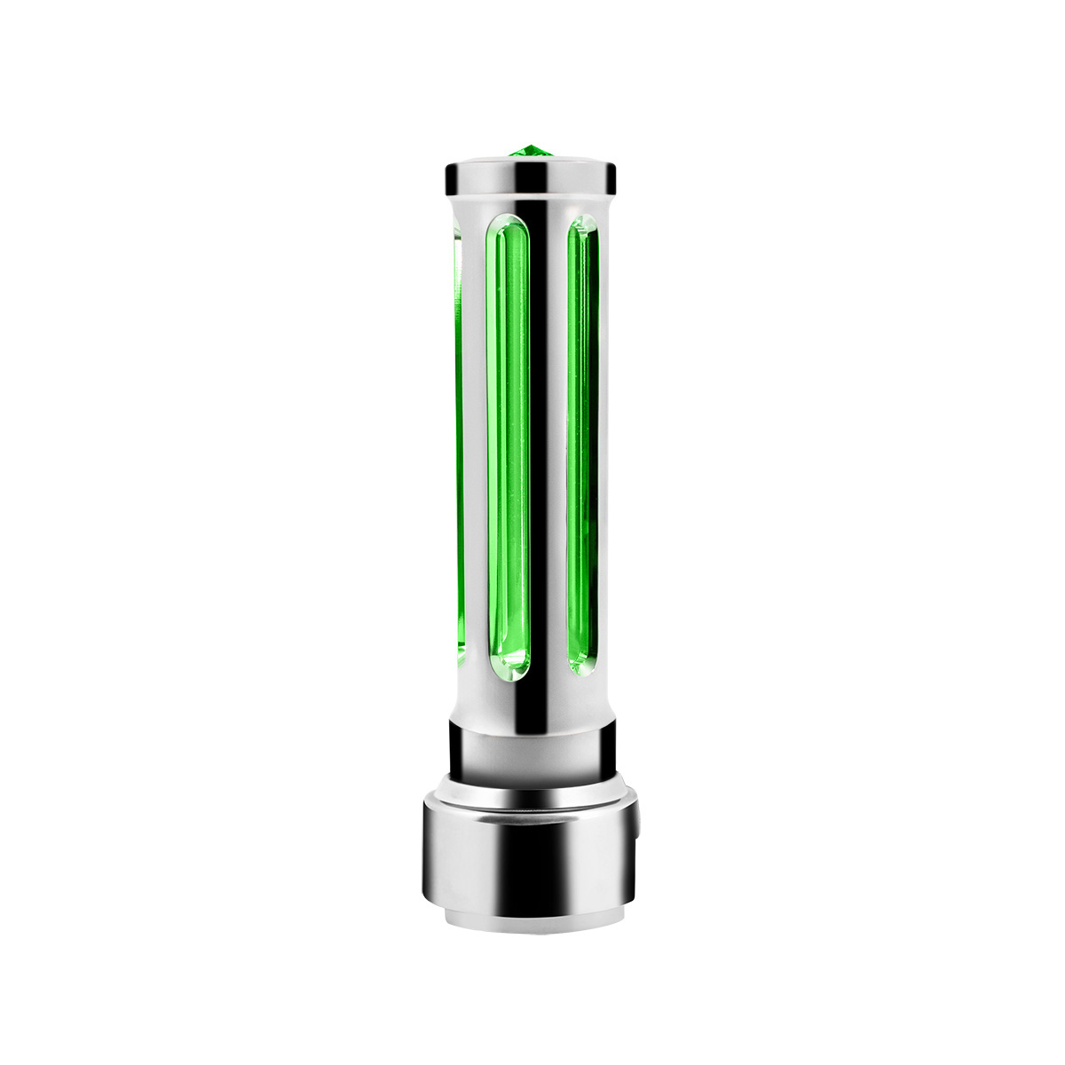 Thread-On Chrome Sonoma Style Gearshift Knob With LED 13/15/18 Speed Adapter-Dark Green Crystal/Green LED - Thumbnail 5