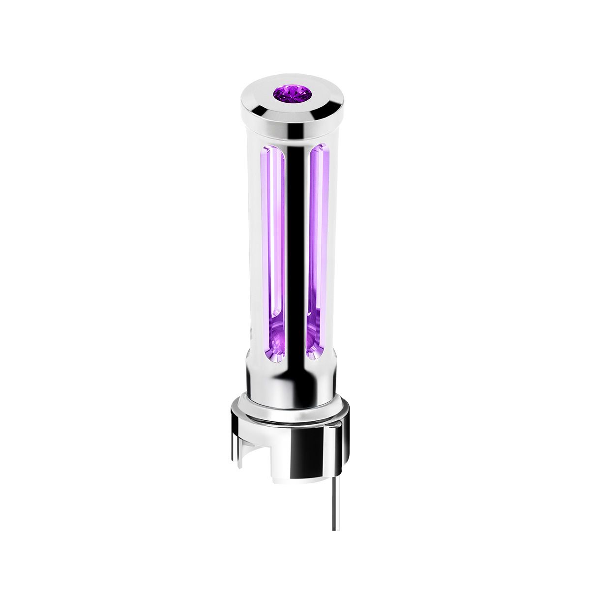 Thread-On Chrome Sonoma Style Gearshift Knob With LED 13/15/18 Speed Adapter-Purple Crystal/Purple LED