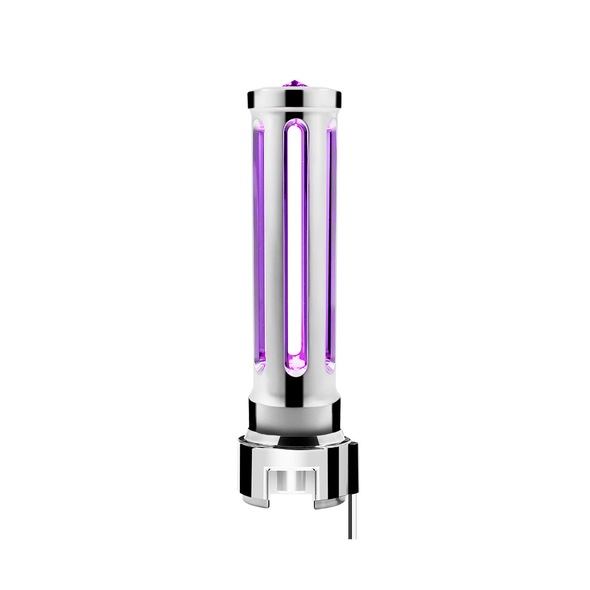 Thread-On Chrome Sonoma Style Gearshift Knob With LED 13/15/18 Speed Adapter-Purple Crystal/Purple LED - Thumbnail 3