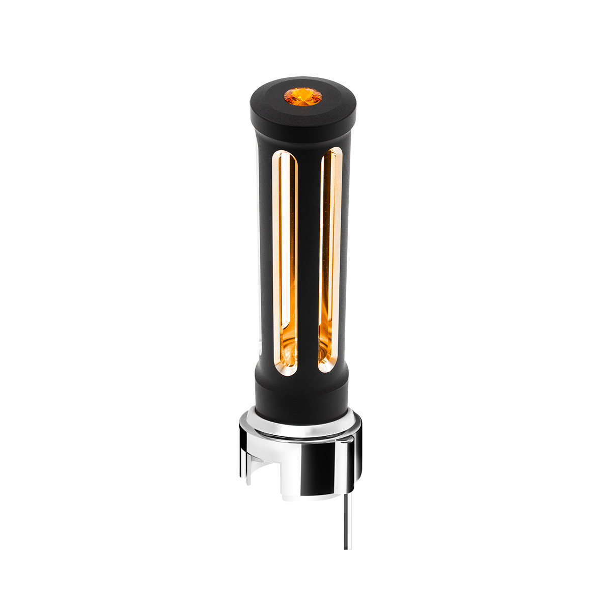 Thread-On Matte Black Sonoma Style Gearshift Knob With LED 13/15/18 Speed Adapter-Amber Crystal/Amber LED