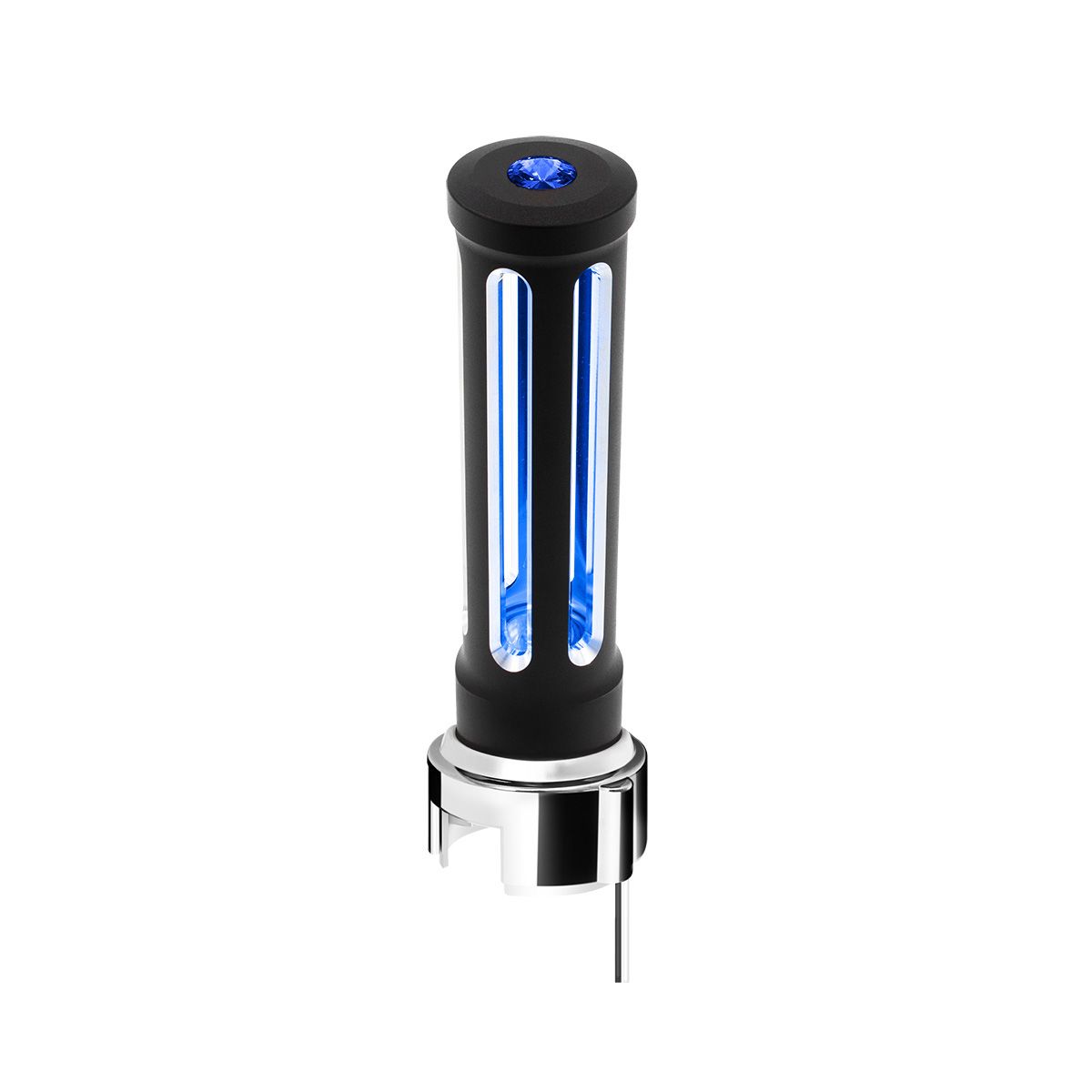 Thread-On Matte Black Sonoma Style Gearshift Knob With LED 13/15/18 Speed Adapter-Blue Crystal/Blue LED