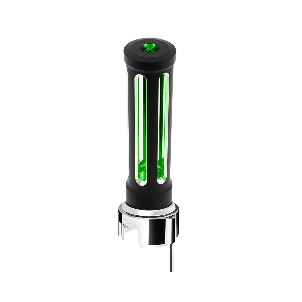 Thread-On Matte Black Sonoma Style Gearshift Knob With LED 13/15/18 Speed Adapter-Dark Green Crystal/Green LED