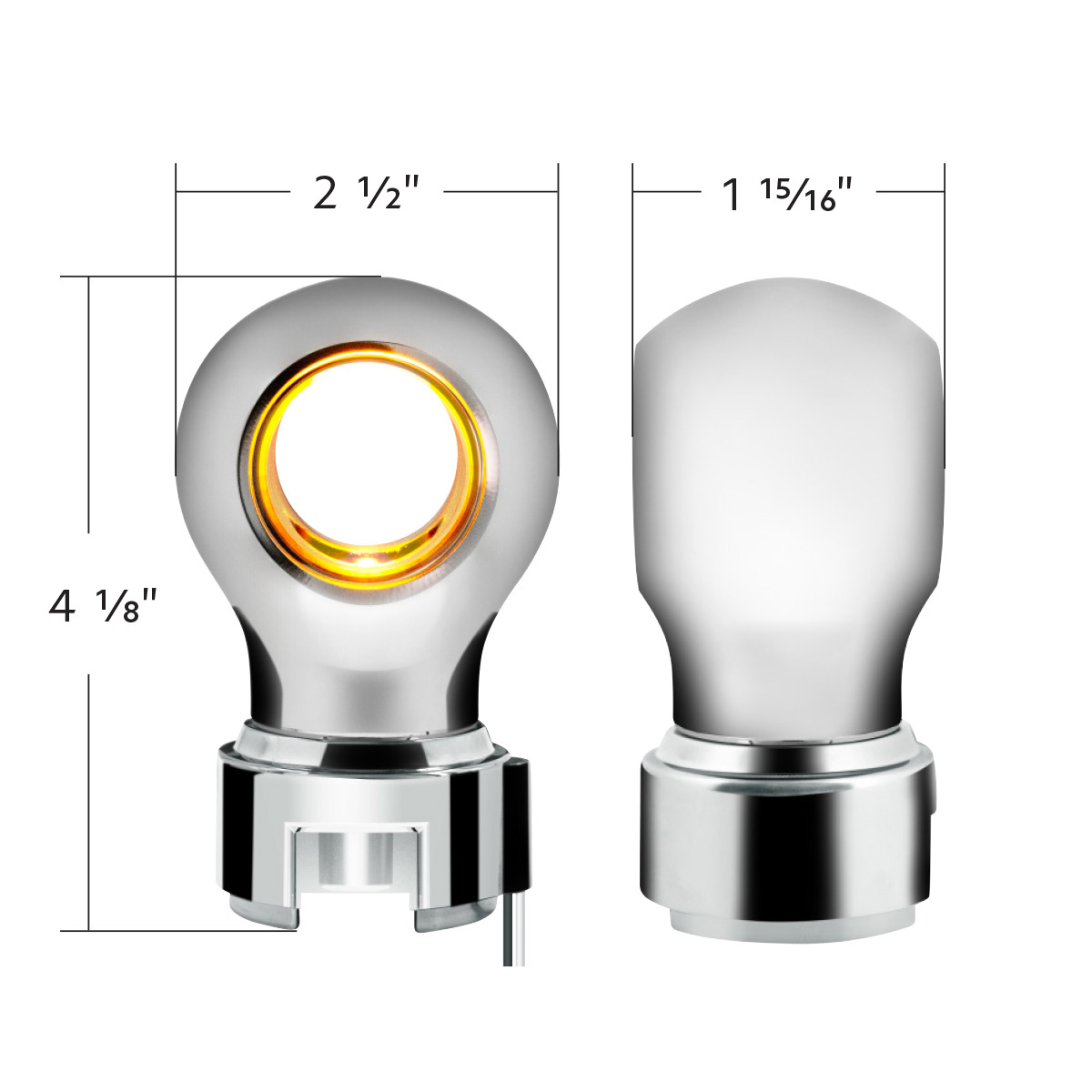 Thread-On Chrome Charlotte Style Gearshift Knob With LED 13/15/18 Speed Adapter-Amber LED - Thumbnail 8
