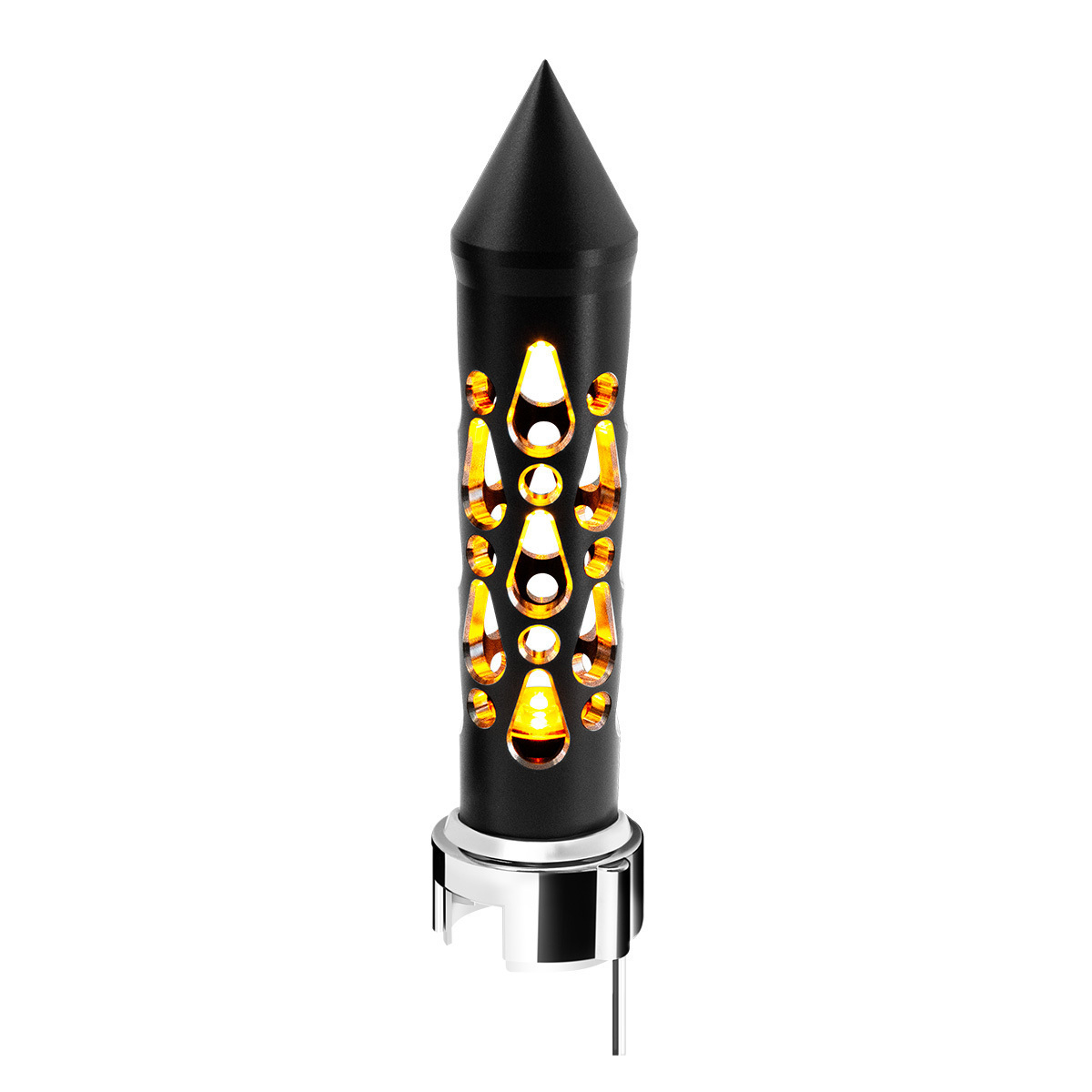 Thread-On Brooklyn Style Spike Gearshift Knob With LED 13/15/18 Speed Adapter-Matte Black/Amber LED - Thumbnail 12
