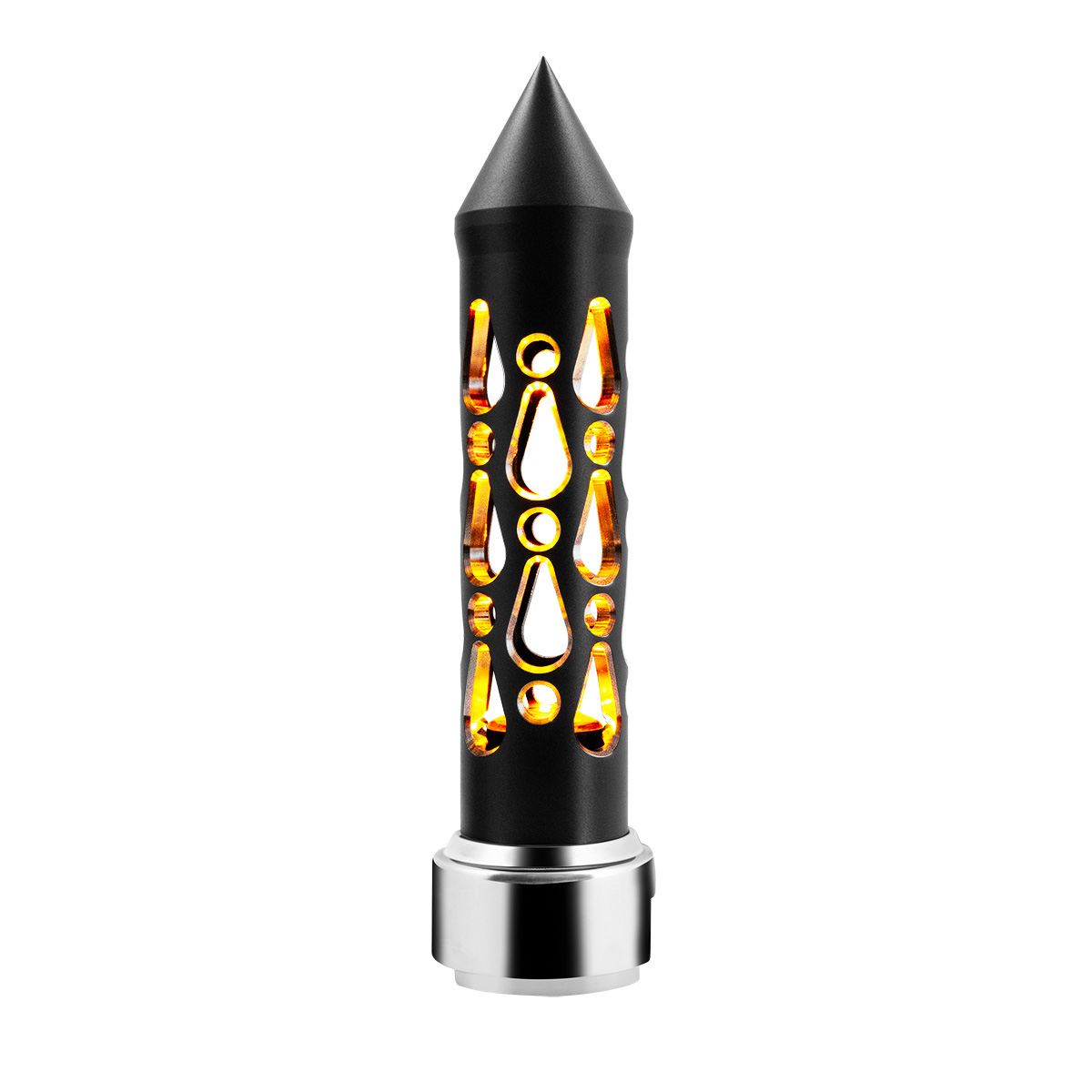 Thread-On Brooklyn Style Spike Gearshift Knob With LED 13/15/18 Speed Adapter-Matte Black/Amber LED - Thumbnail 5