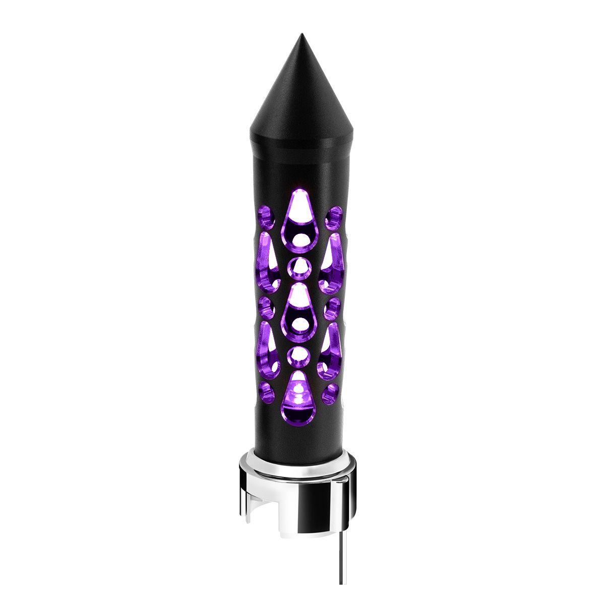 Thread-On Brooklyn Style Spike Gearshift Knob With LED 13/15/18 Speed Adapter-Matte Black/Purple LED
