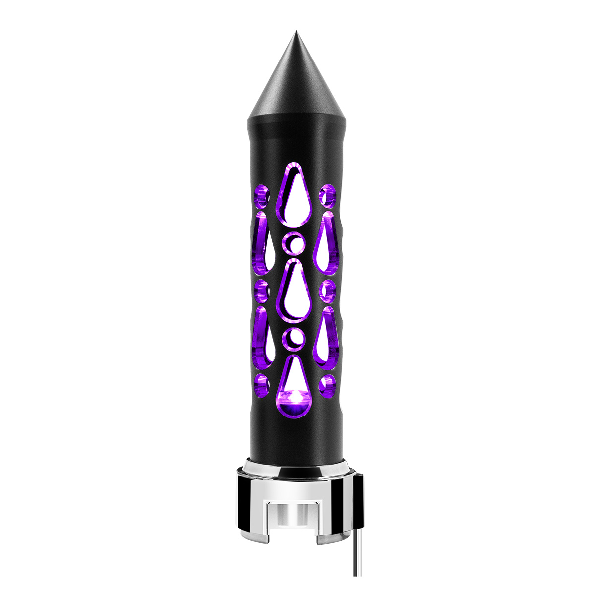 Thread-On Brooklyn Style Spike Gearshift Knob With LED 13/15/18 Speed Adapter-Matte Black/Purple LED - Thumbnail 3