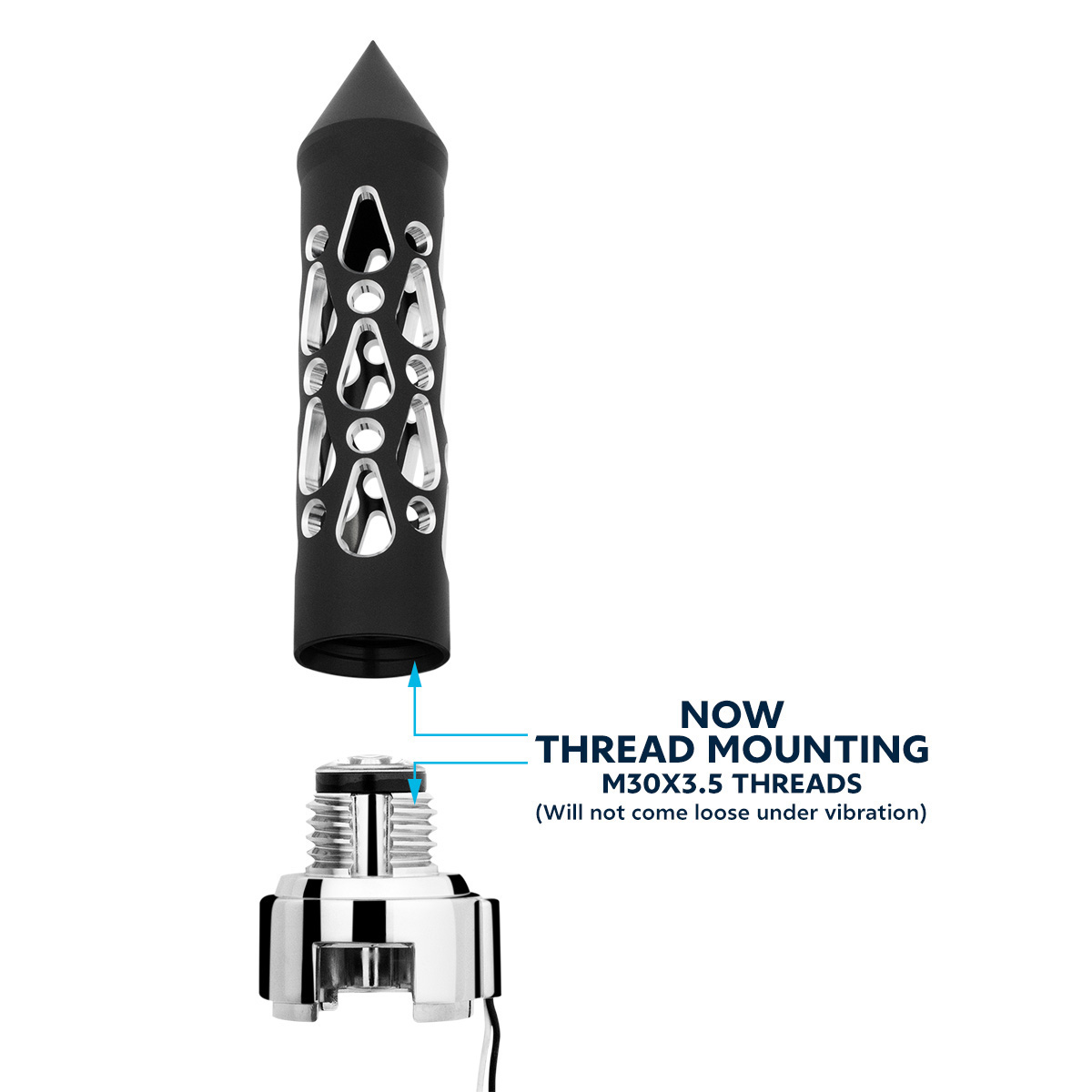 Thread-On Brooklyn Style Spike Gearshift Knob With LED 13/15/18 Speed Adapter-Matte Black/Red LED - Thumbnail 7