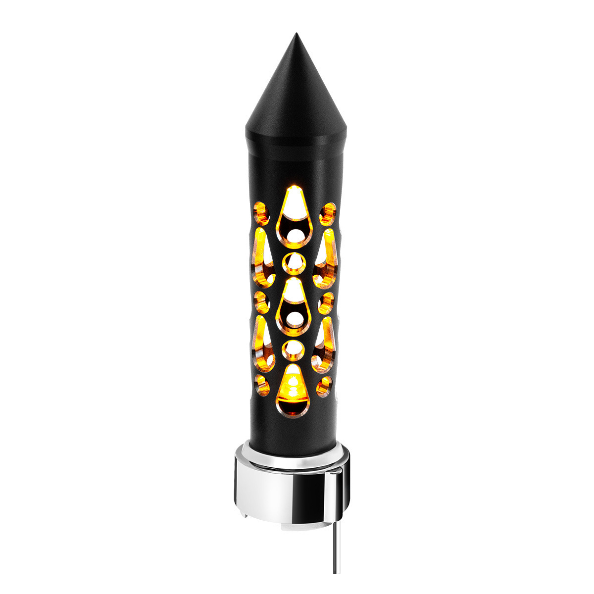 Thread-On Brooklyn Style Spike Gearshift Knob With LED 9/10 Speed Adapter-Matte Black/Amber LED - Thumbnail 12
