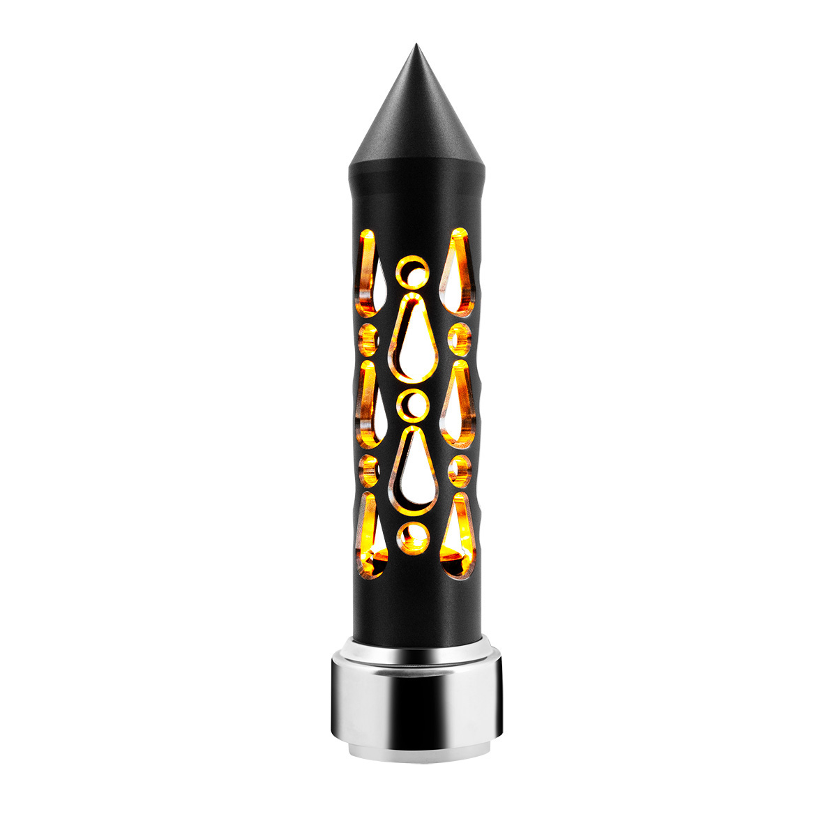 Thread-On Brooklyn Style Spike Gearshift Knob With LED 9/10 Speed Adapter-Matte Black/Amber LED - Thumbnail 5