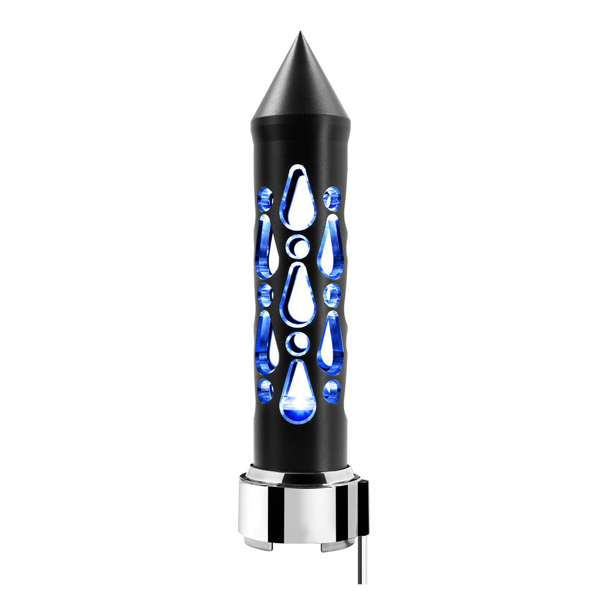 Thread-On Brooklyn Style Spike Gearshift Knob With LED 9/10 Speed Adapter-Matte Black/Blue LED - Thumbnail 3