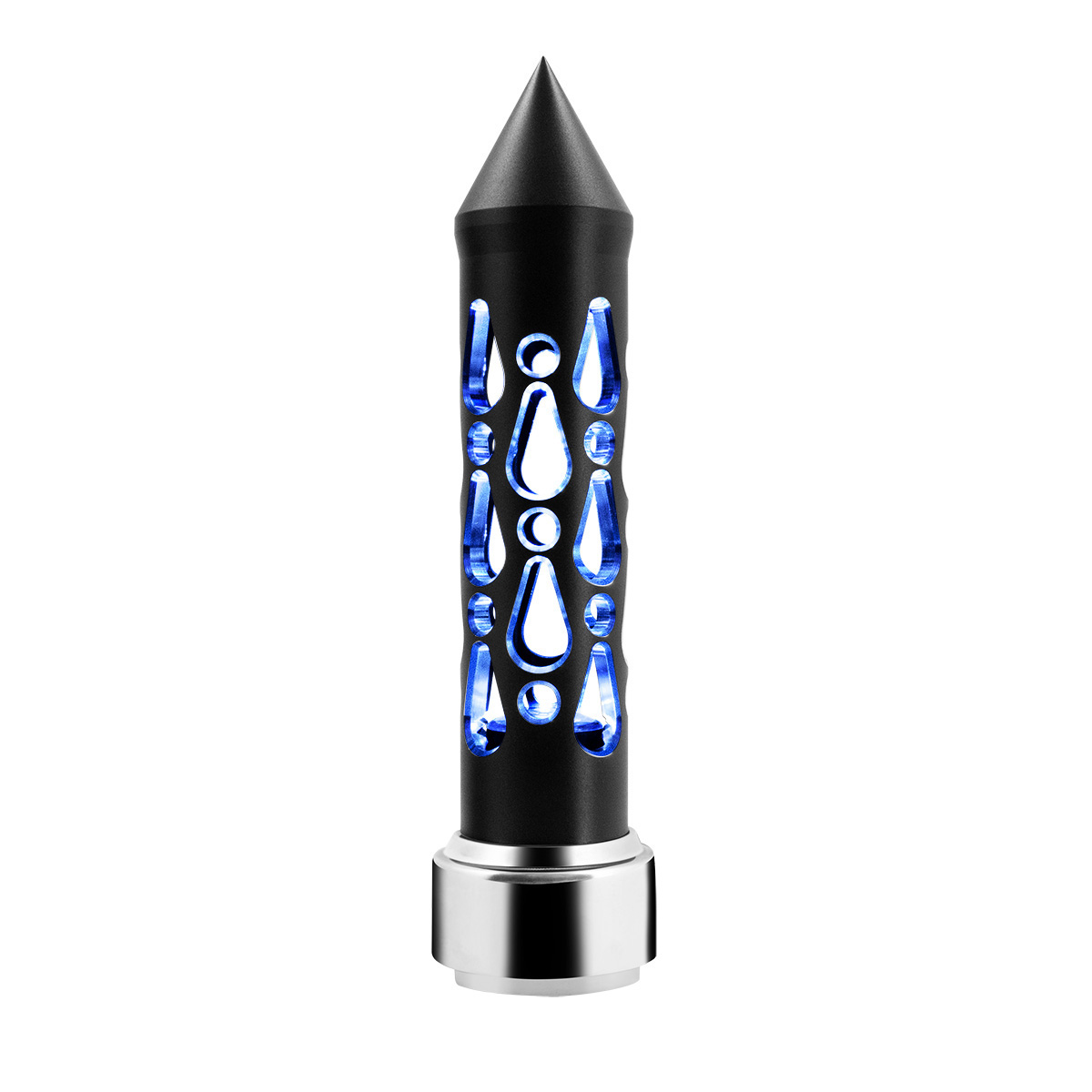 Thread-On Brooklyn Style Spike Gearshift Knob With LED 9/10 Speed Adapter-Matte Black/Blue LED - Thumbnail 5