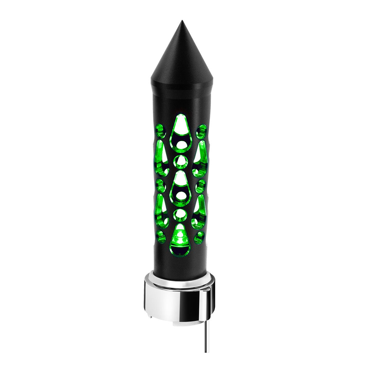 Thread-On Brooklyn Style Spike Gearshift Knob With LED 9/10 Speed Adapter-Matte Black/Green LED