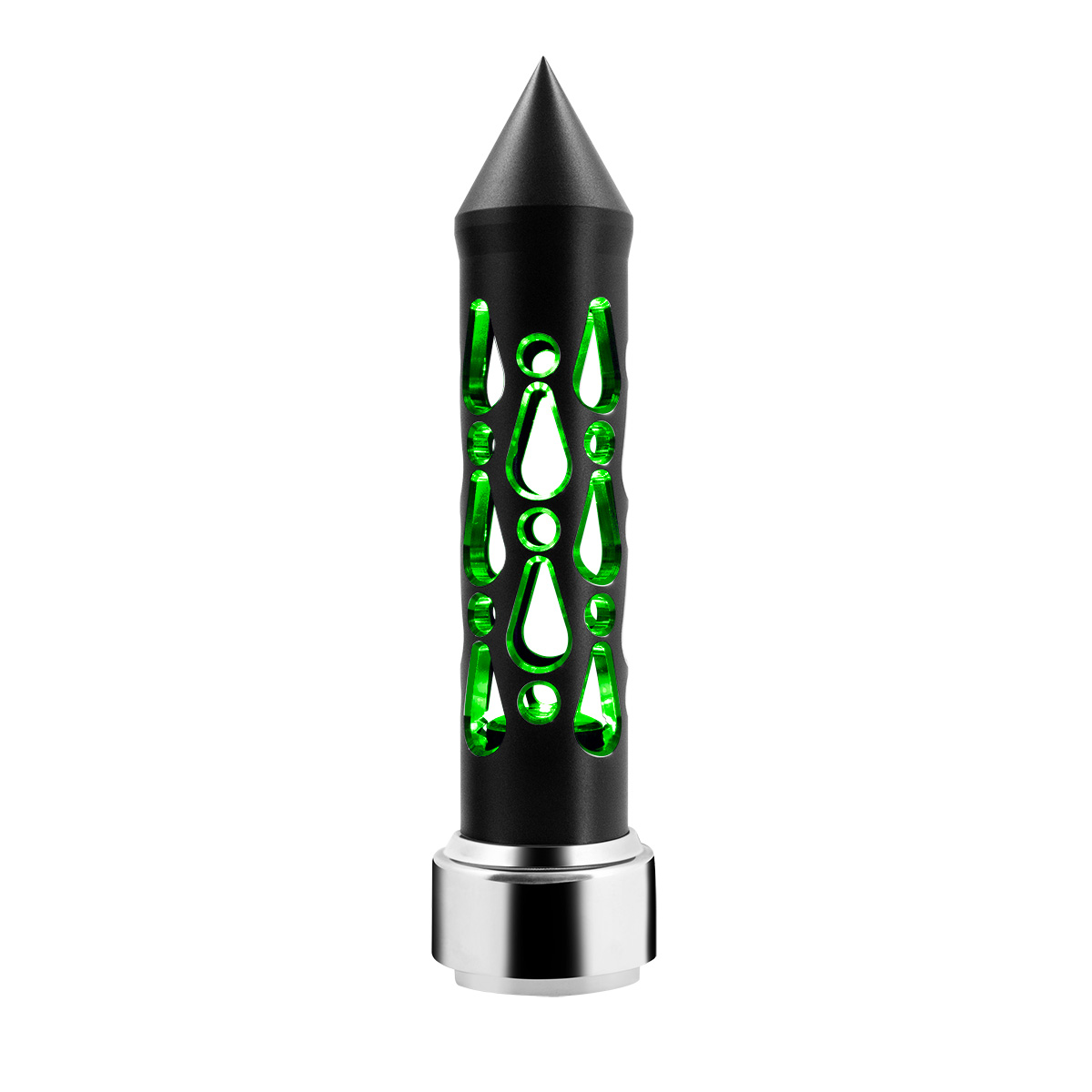 Thread-On Brooklyn Style Spike Gearshift Knob With LED 9/10 Speed Adapter-Matte Black/Green LED - Thumbnail 5