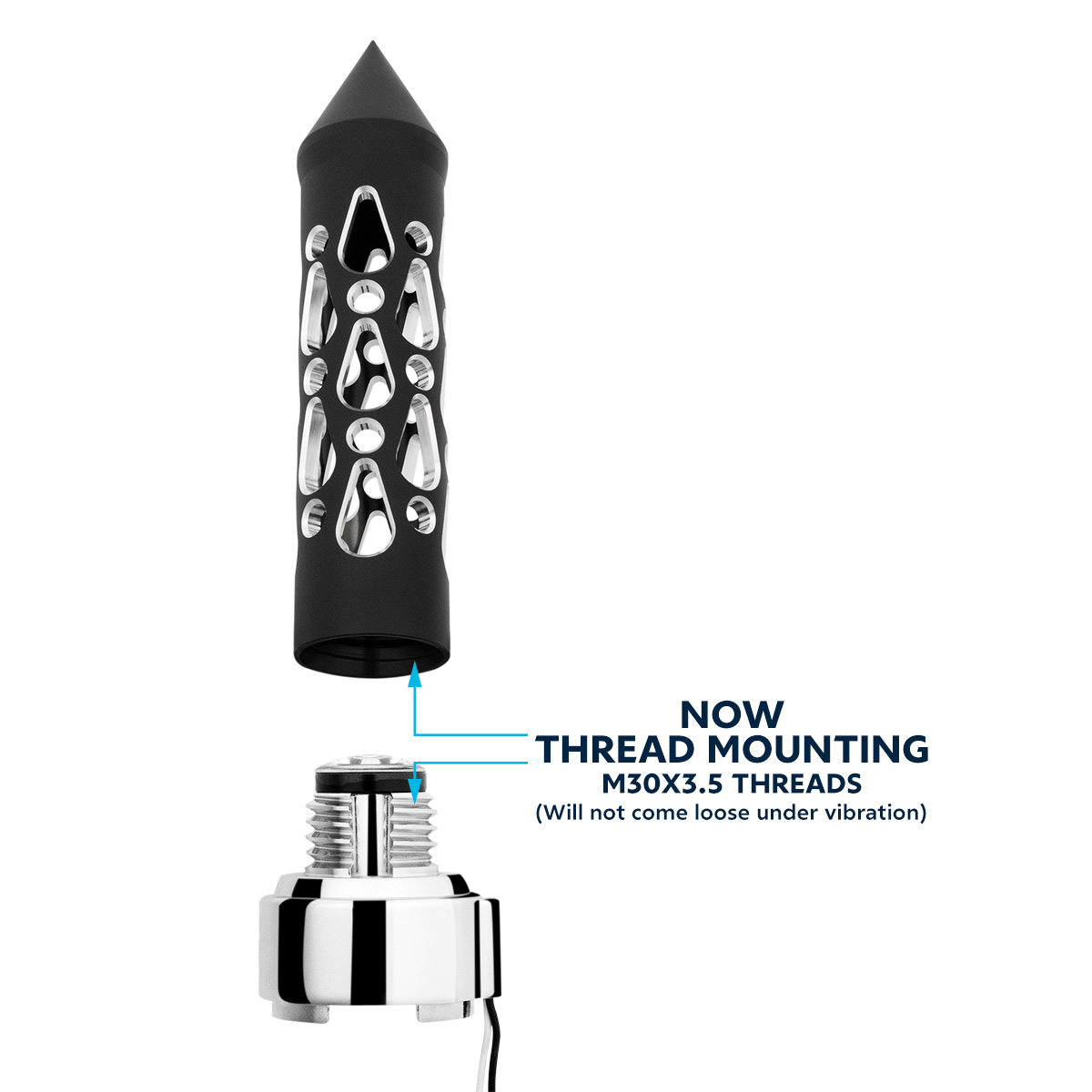 Thread-On Brooklyn Style Spike Gearshift Knob With LED 9/10 Speed Adapter-Matte Black/Purple LED - Thumbnail 7