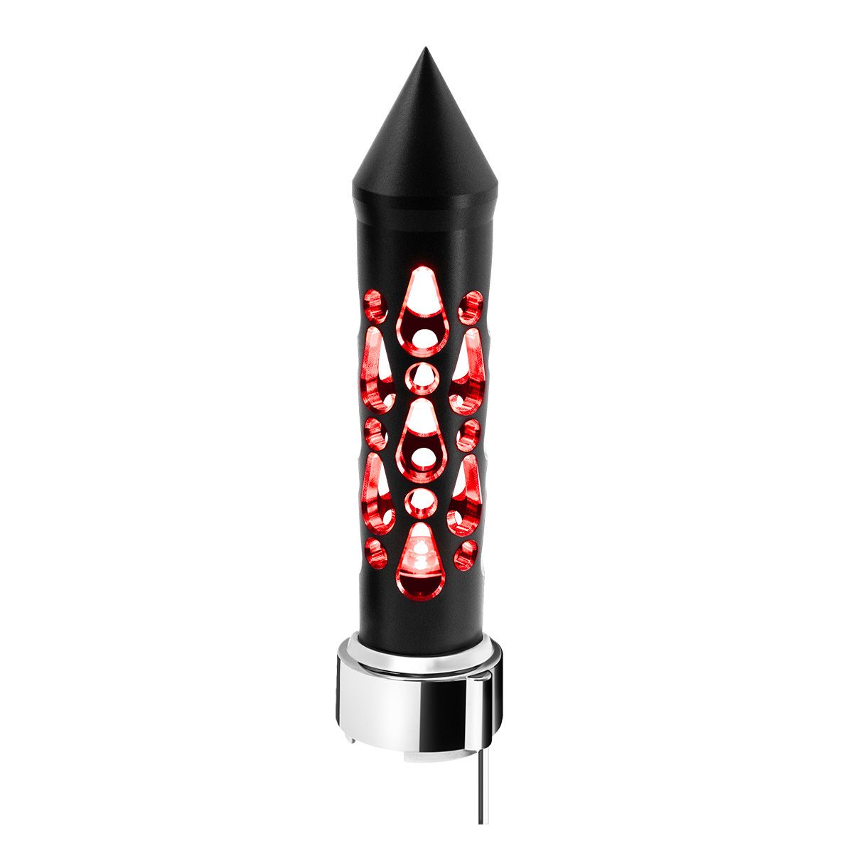 Thread-On Brooklyn Style Spike Gearshift Knob With LED 9/10 Speed Adapter-Matte Black/Red LED