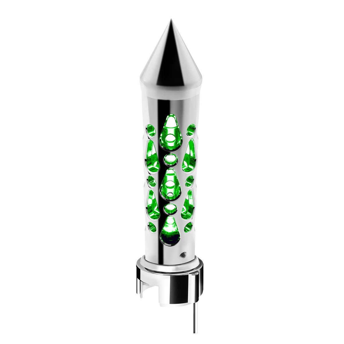 Brooklyn Style Spike Gearshift Knob With LED 13/15/18 Speed Adapter - Chrome/Green LED - Thumbnail 9