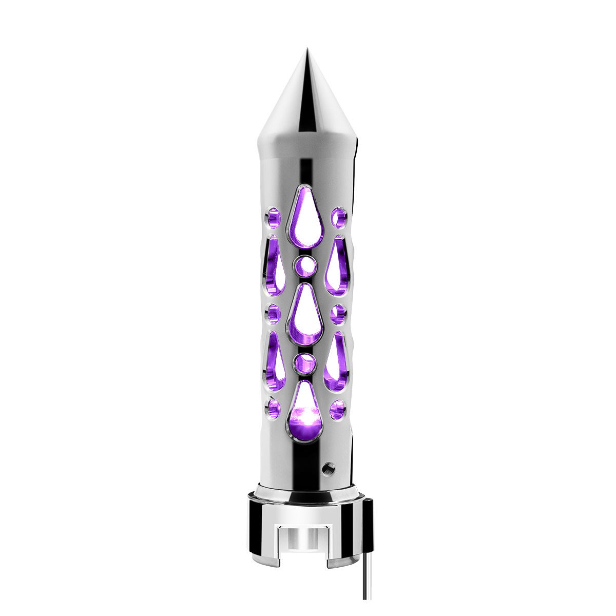 Brooklyn Style Spike Gearshift Knob With LED 13/15/18 Speed Adapter - Chrome/Purple LED - Thumbnail 3