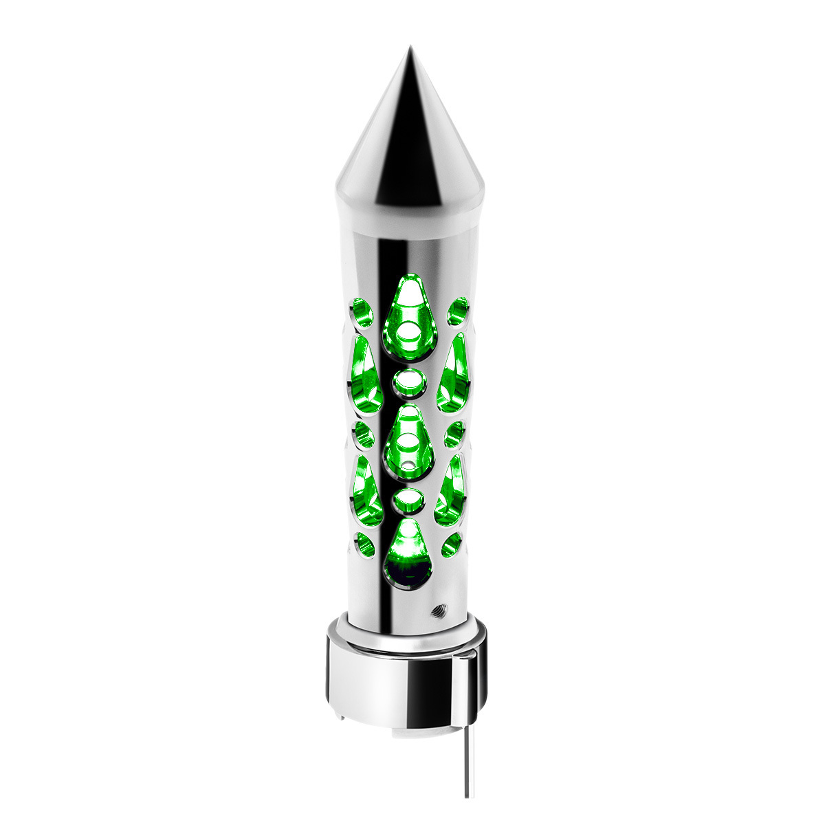Brooklyn Style Spike Gearshift Knob With LED 9/10 Speed Adapter - Chrome/Green LED - Thumbnail 11