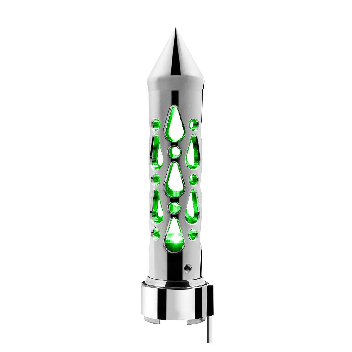 Brooklyn Style Spike Gearshift Knob With LED 9/10 Speed Adapter - Chrome/Green LED - Thumbnail 3