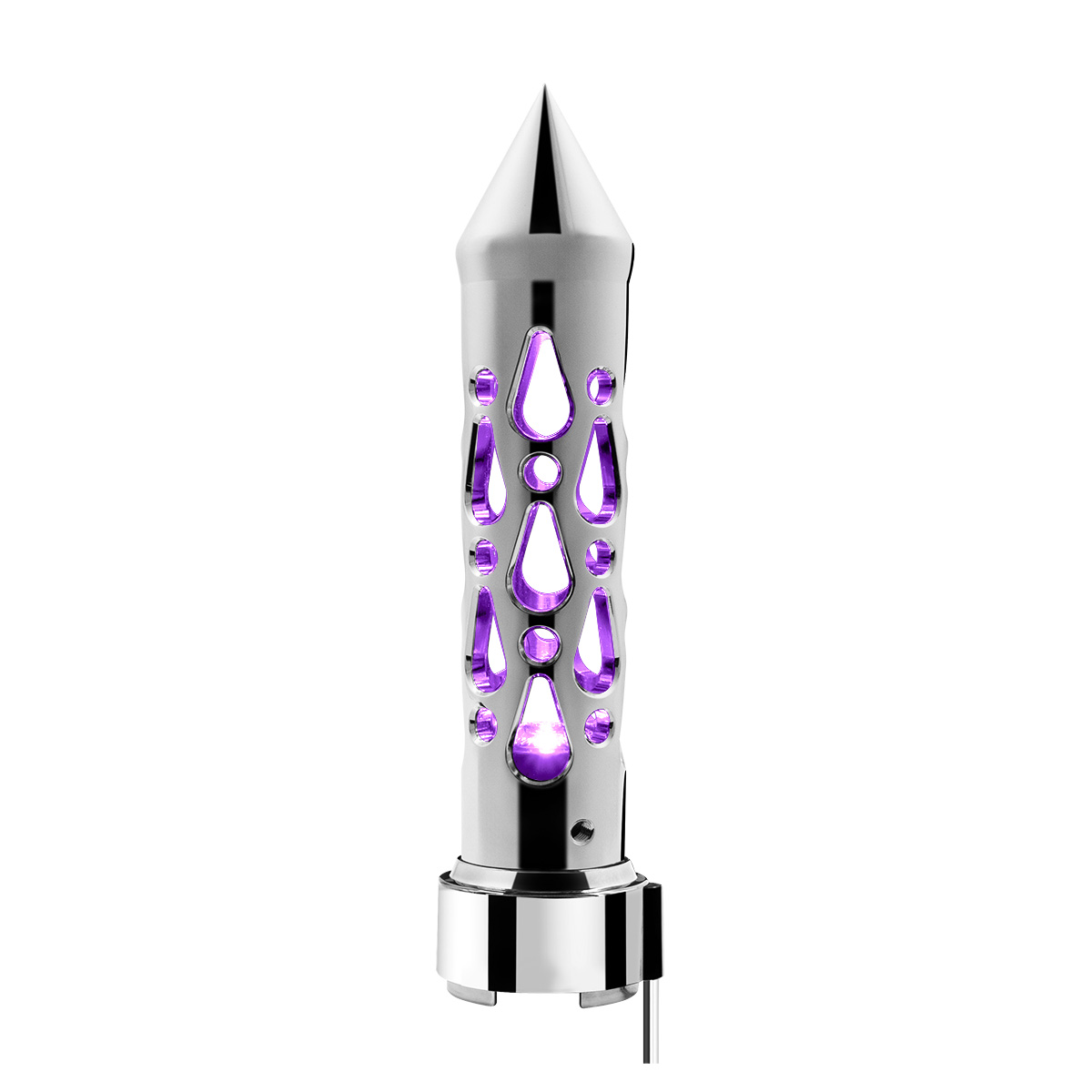 Brooklyn Style Spike Gearshift Knob With LED 9/10 Speed Adapter - Chrome/Purple LED - Thumbnail 3