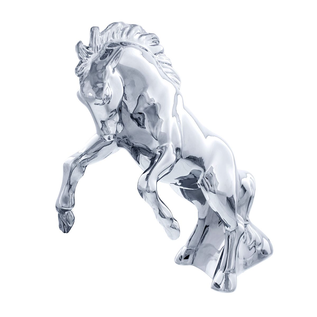 Die-Cast Fighting Stallion Hood Ornament - Chrome