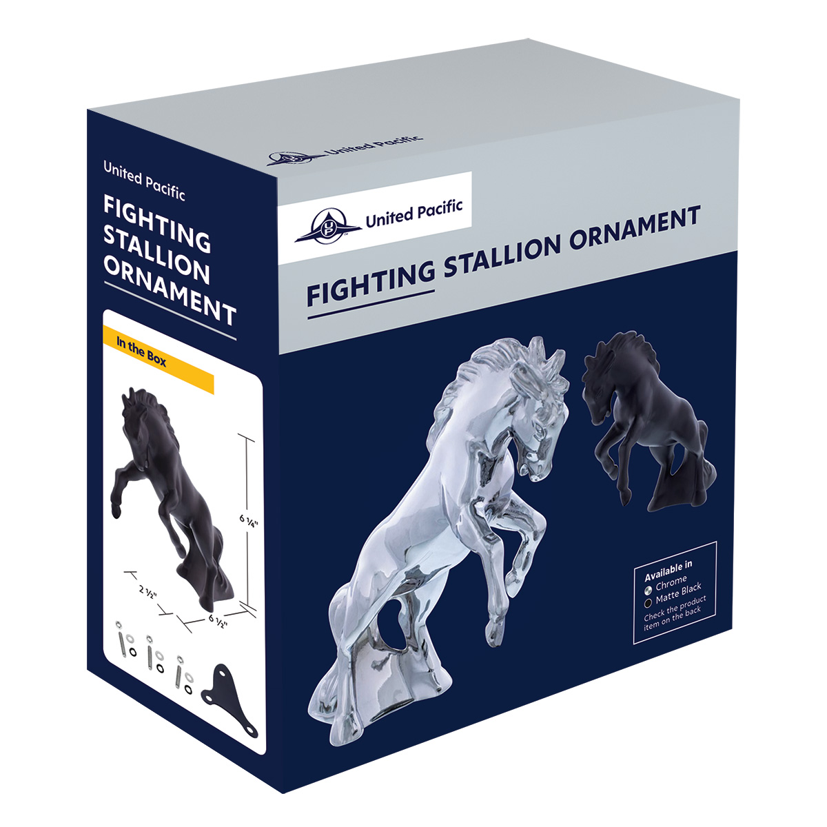 Die-Cast Fighting Stallion Hood Ornament - Chrome - Thumbnail 5