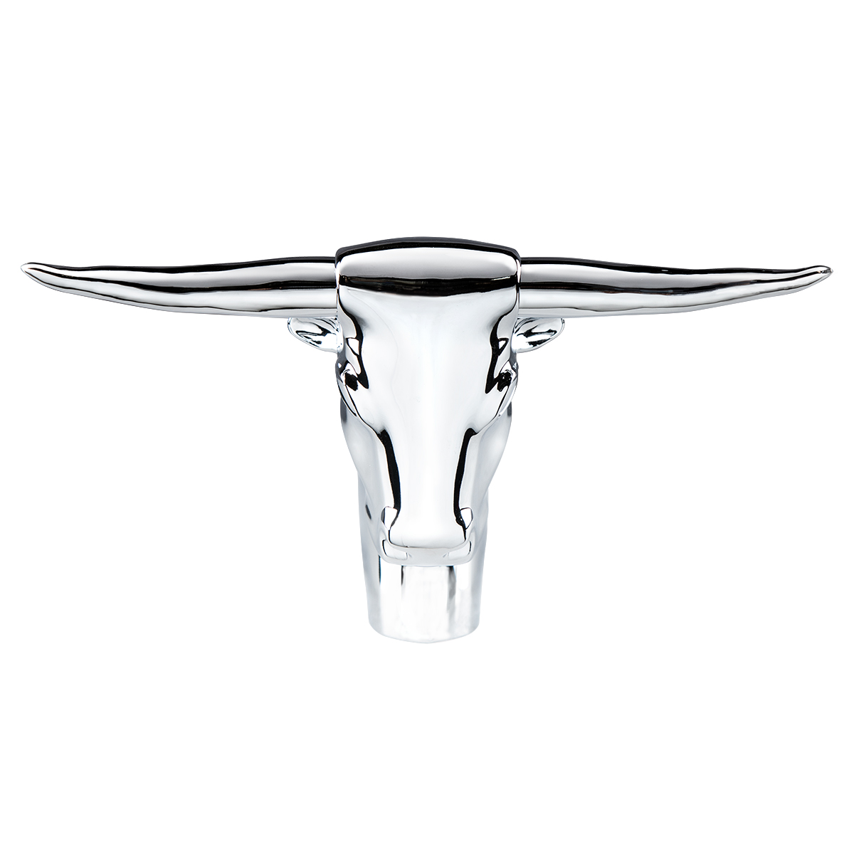 Die-Cast Long Horn Bull Hood Ornament - Chrome - Thumbnail 2