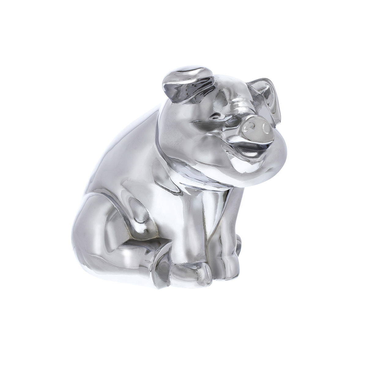 Die-Cast Sitting Pig Hood Ornament - Chrome - Thumbnail 2