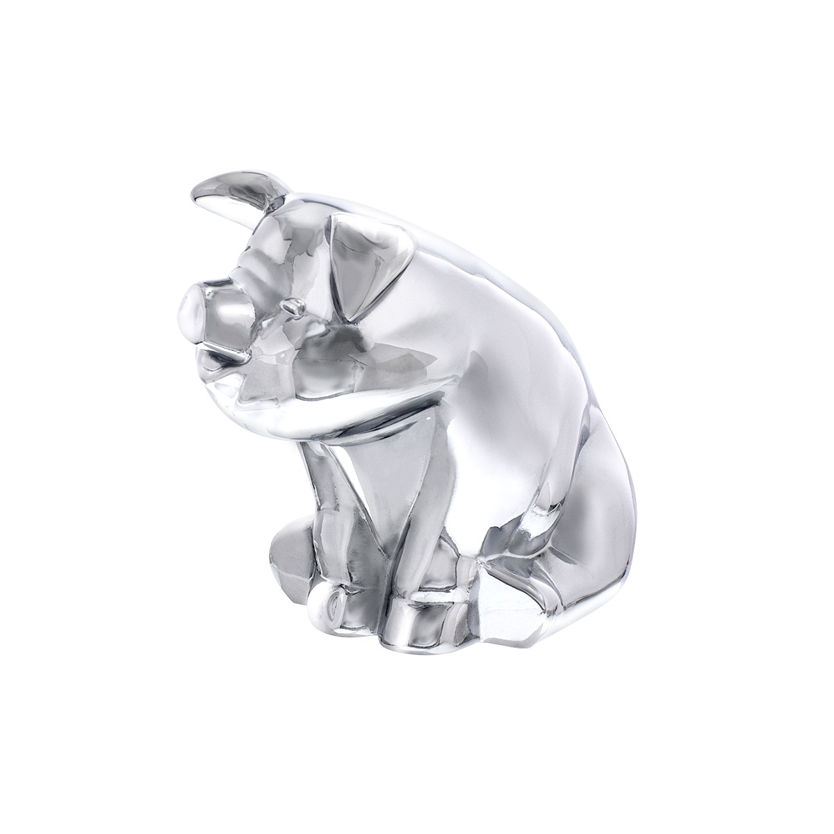 Die-Cast Sitting Pig Hood Ornament - Chrome - Thumbnail 3