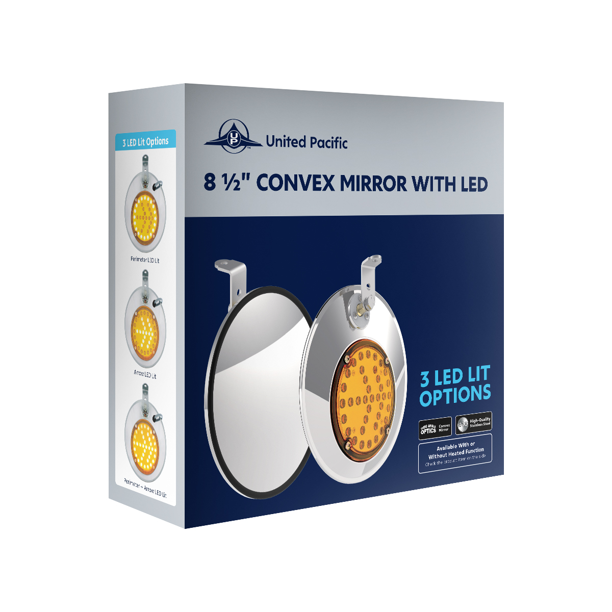 8-1/2" 430 Stainless Steel Convex Mirror With LED - Passenger - Thumbnail 11