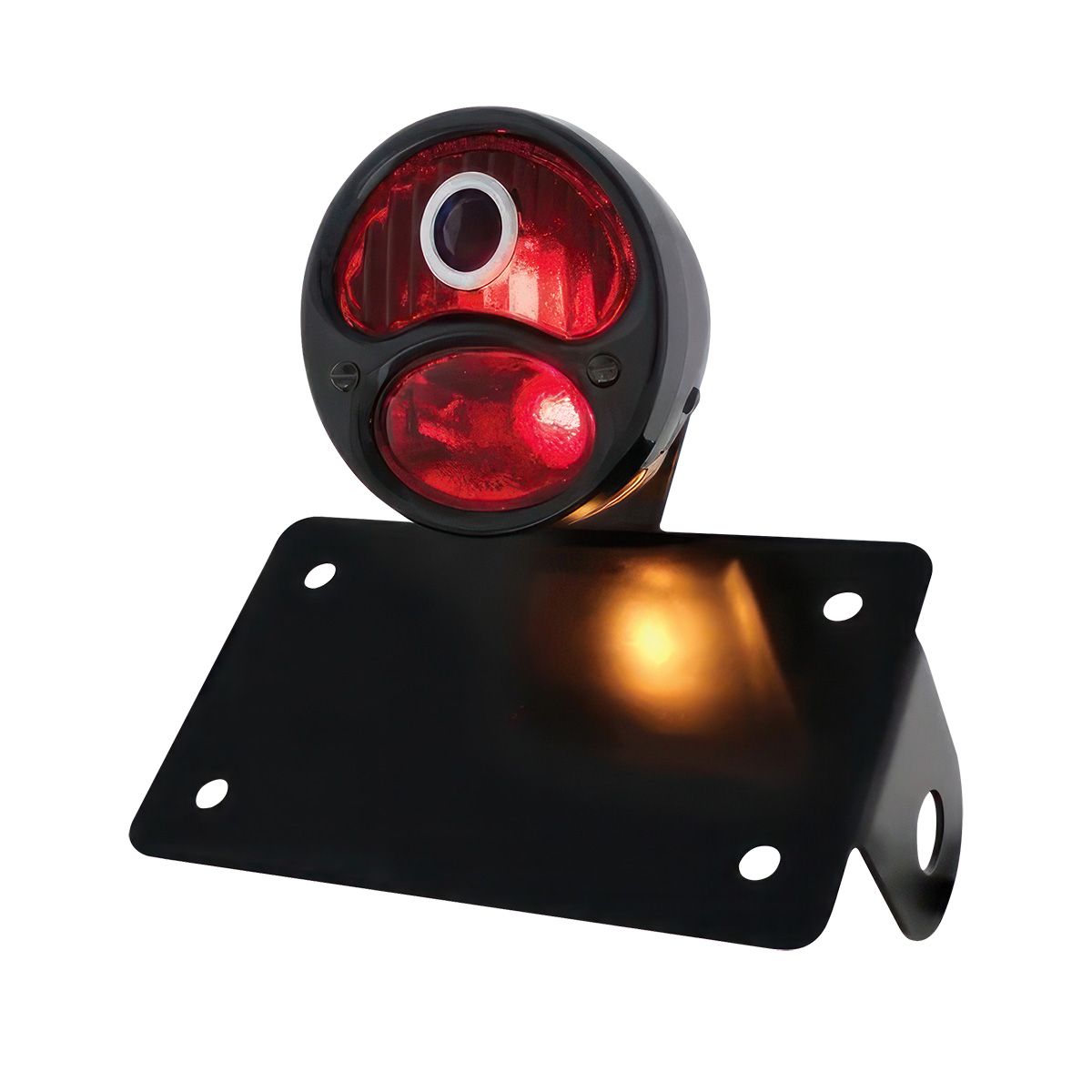 Black 1928 DUO Lamp & Blue Dot Style Tail Light Assembly With Horizontal Mounting Bracket For Motorcycle