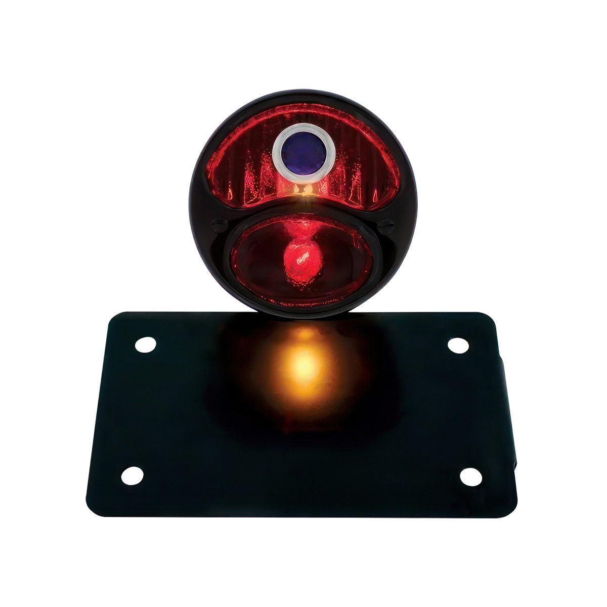 Black 1928 DUO Lamp & Blue Dot Style Tail Light Assembly With Horizontal Mounting Bracket For Motorcycle - Thumbnail 3