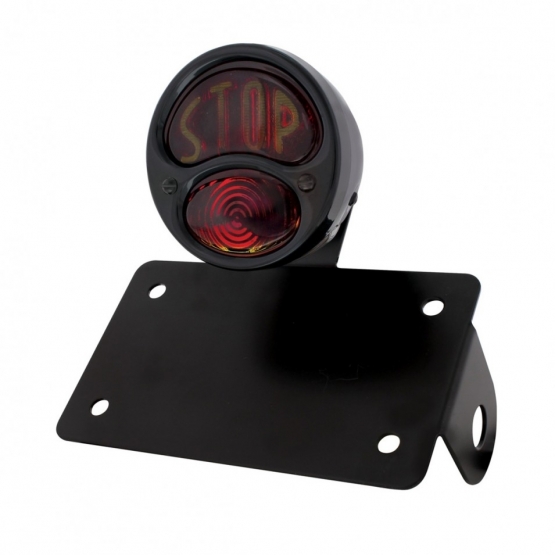 Black 1928 Ford STOP style Tail Light Assembly With Horizontal Mounting Bracket For Motorcycle - Thumbnail 2