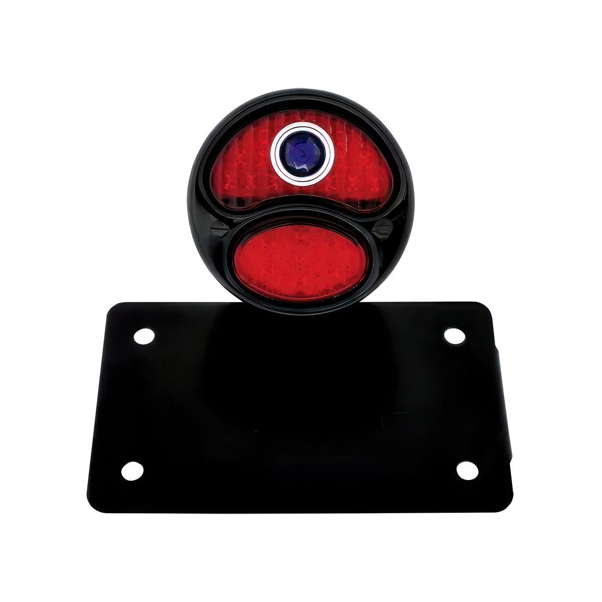 Black 1928 DUO Lamp & Blue Dot Style LED Tail Light Assembly With Horizontal Mounting Bracket For Motorcycle - Thumbnail 4