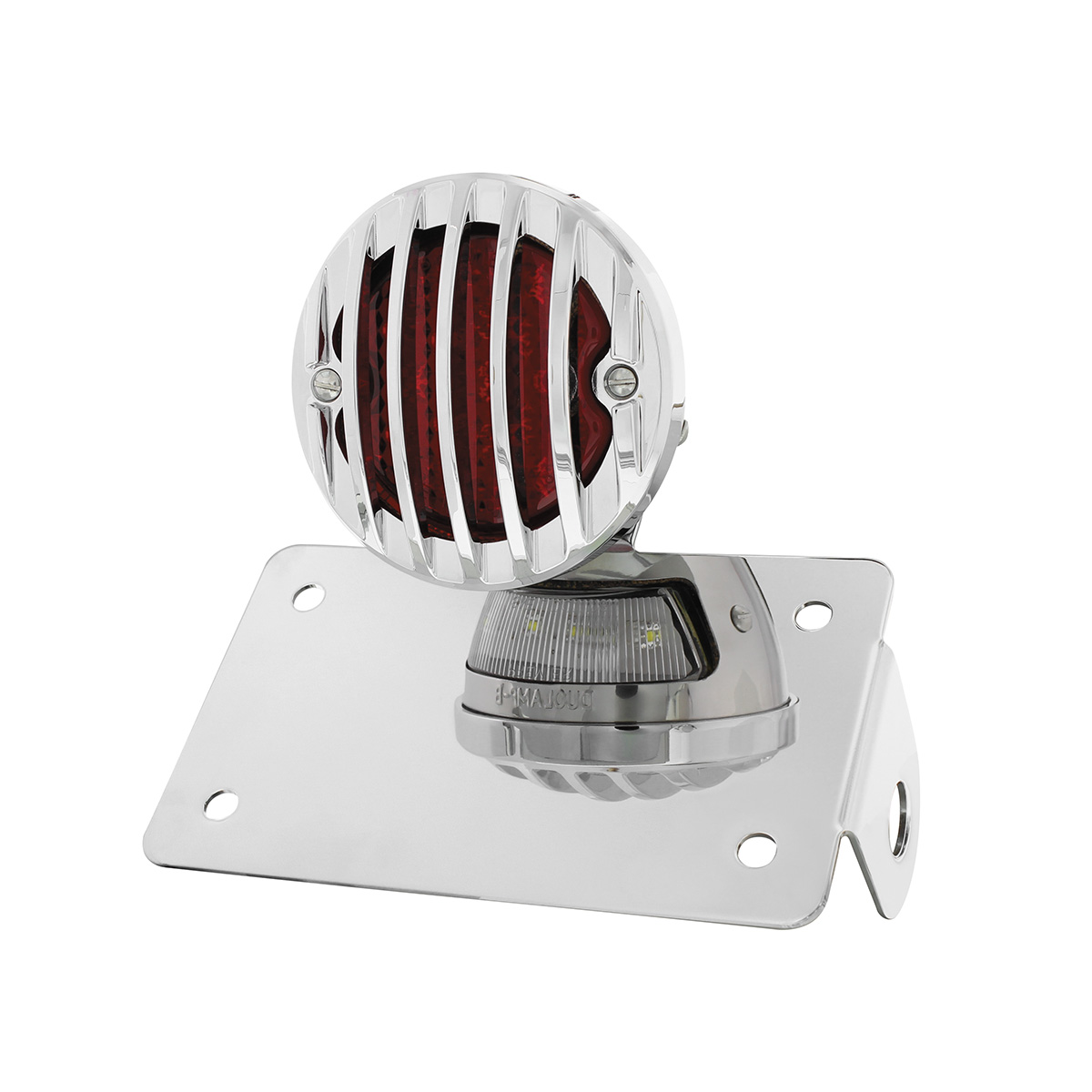 Motorcycle LED "Bobber" Style Horizontal Tail Light With Chrome Grille Bezel-Red Lens - Thumbnail 2