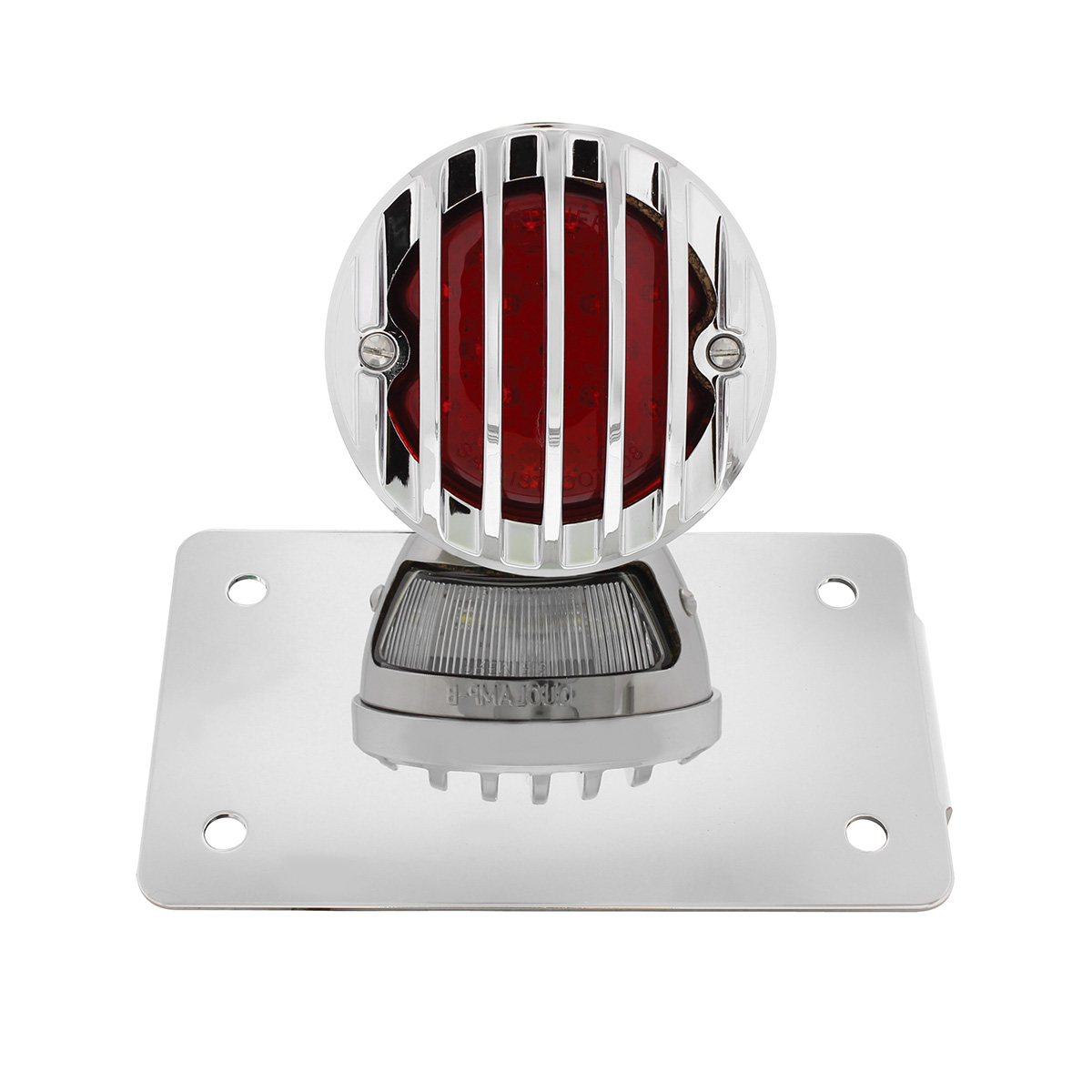 Motorcycle LED "Bobber" Style Horizontal Tail Light With Chrome Grille Bezel-Red Lens - Thumbnail 4