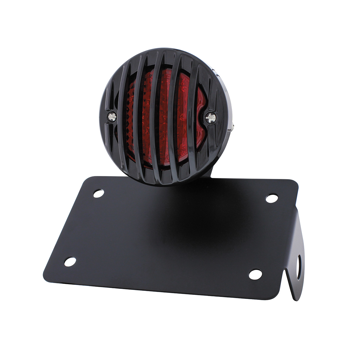 Motorcycle LED "Bobber" Style Horizontal Tail Light With Black Grille Bezel-Red Lens - Thumbnail 2
