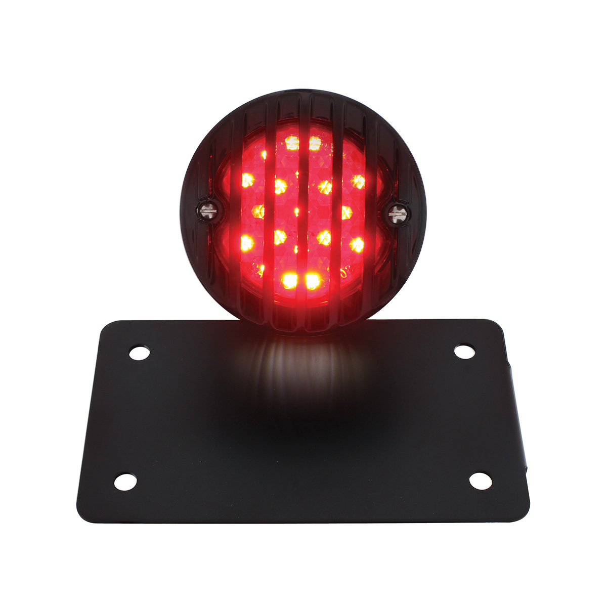 Motorcycle LED "Bobber" Style Horizontal Tail Light With Black Grille Bezel-Red Lens - Thumbnail 3