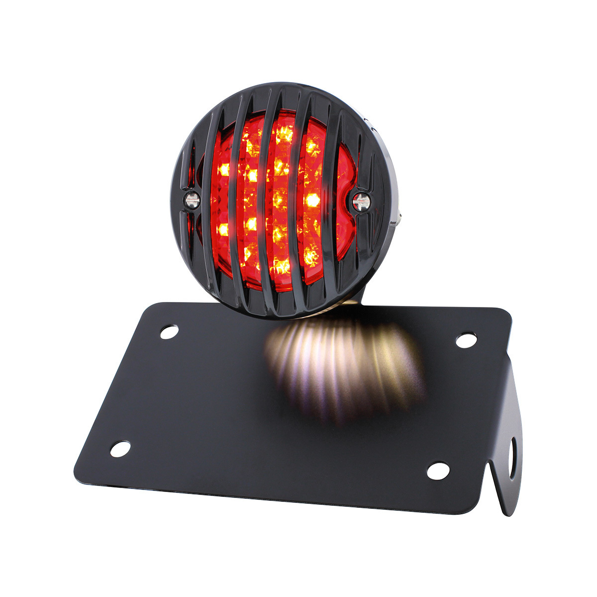 Motorcycle LED "Bobber" Style Horizontal Tail Light With Black Grille Bezel-Red Lens - Thumbnail 7