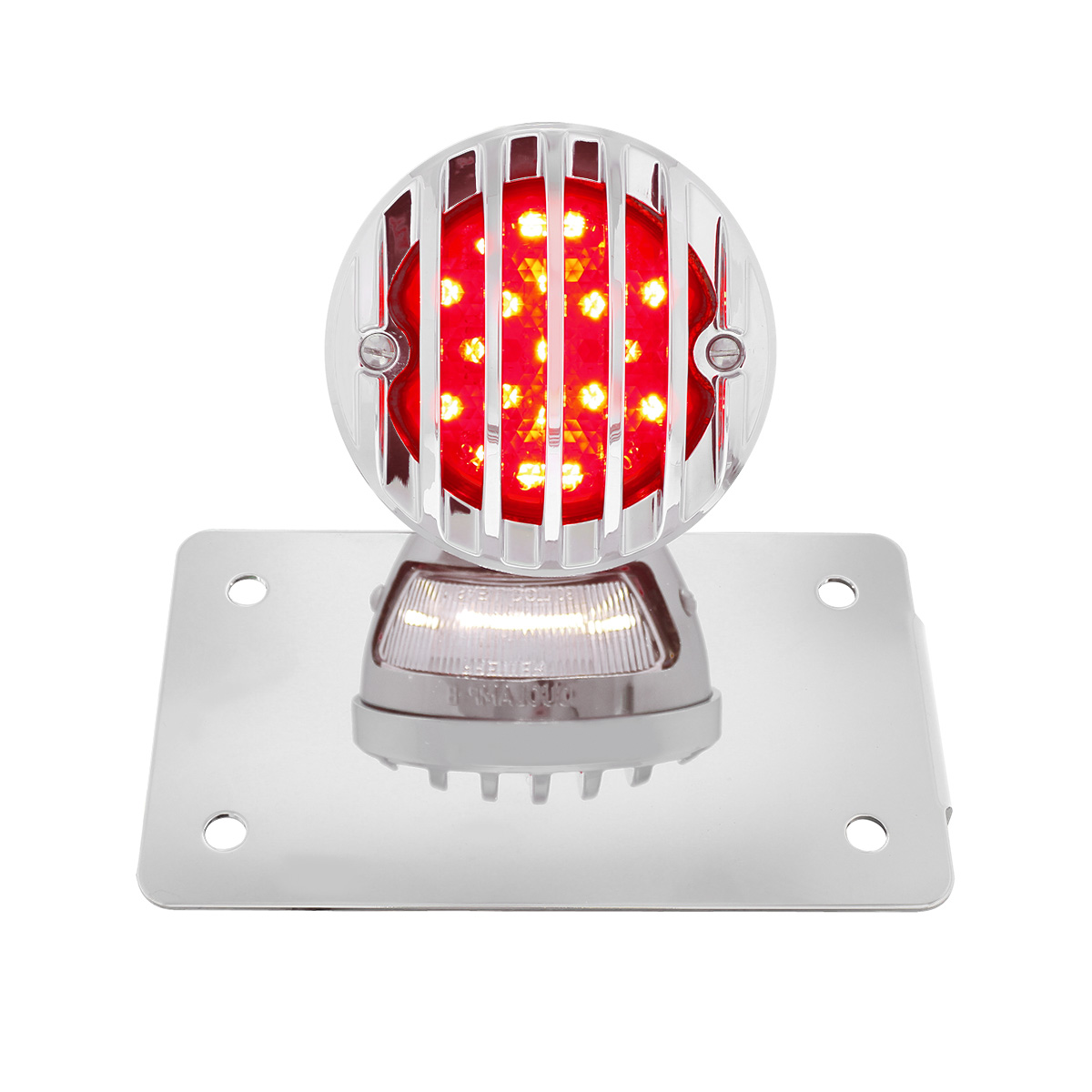Motorcycle LED "Bobber" Style Horizontal Tail Light With Chrome Grille Bezel-Smoke Lens - Thumbnail 3