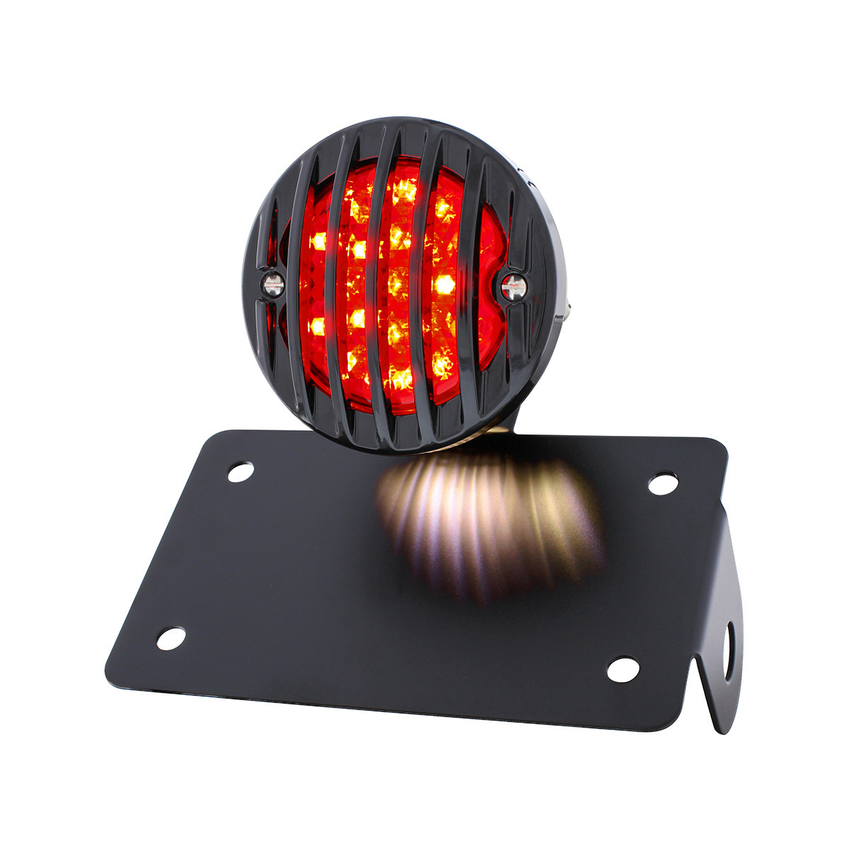 Motorcycle LED "Bobber" Style Horizontal Tail Light With Black Grille Bezel-Smoke Lens - Thumbnail 7