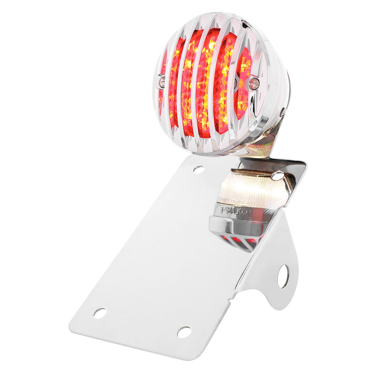 Motorcycle LED "Bobber" Style Vertical Tail Light With Chrome Grille Bezel-Red Lens