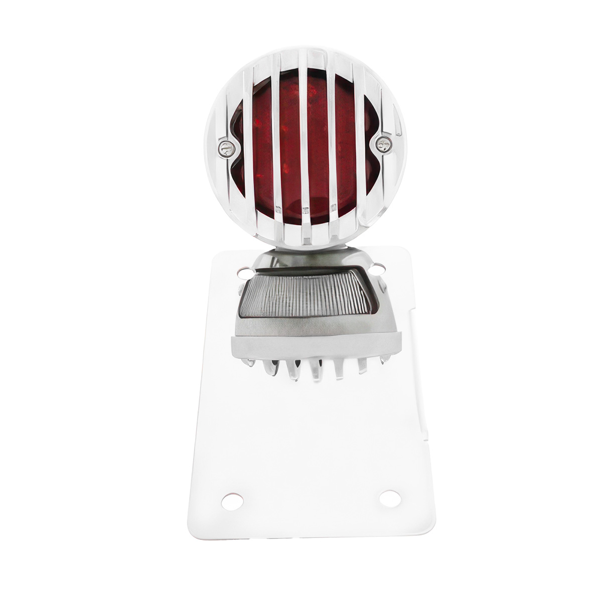 Motorcycle LED "Bobber" Style Vertical Tail Light With Chrome Grille Bezel-Red Lens - Thumbnail 4