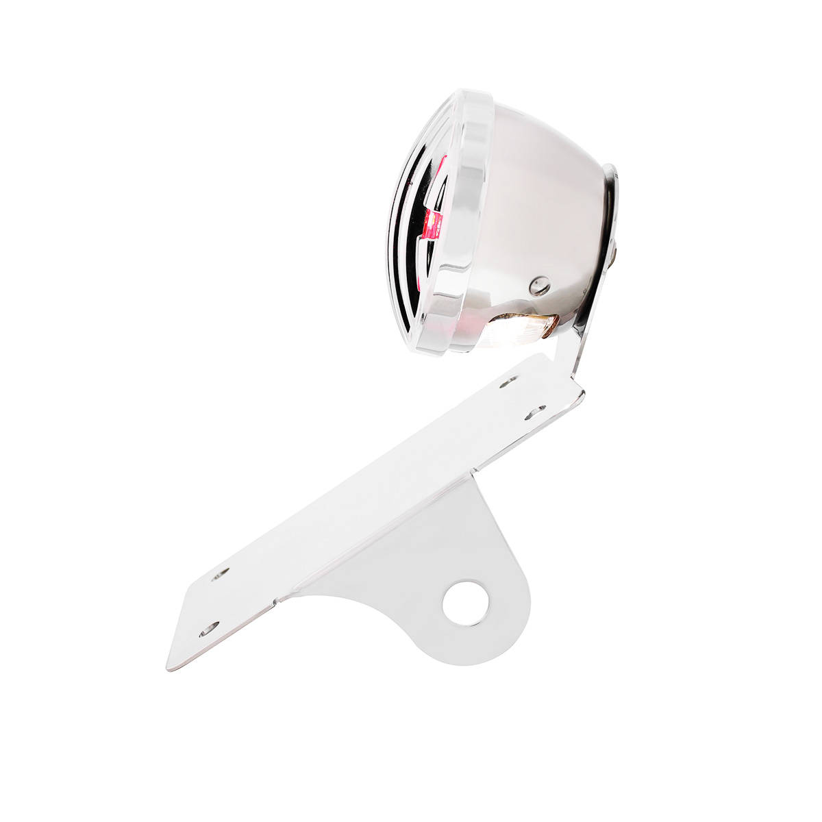 Motorcycle LED "Bobber" Style Vertical Tail Light With Chrome Grille Bezel-Red Lens - Thumbnail 5