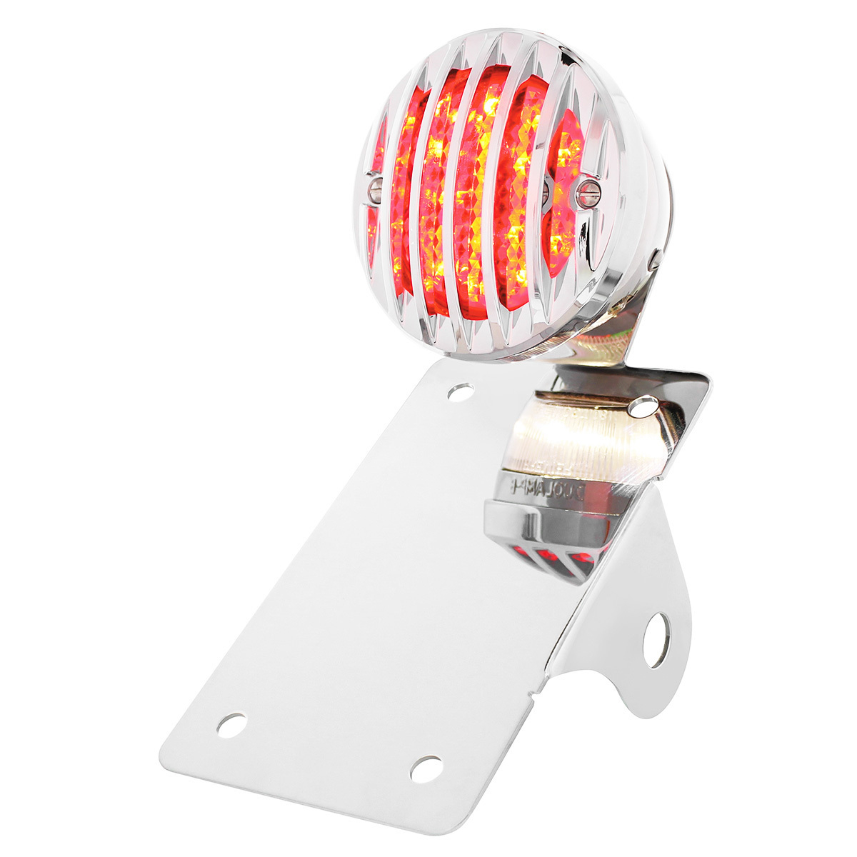 Motorcycle LED "Bobber" Style Vertical Tail Light With Chrome Grille Bezel-Red Lens - Thumbnail 7