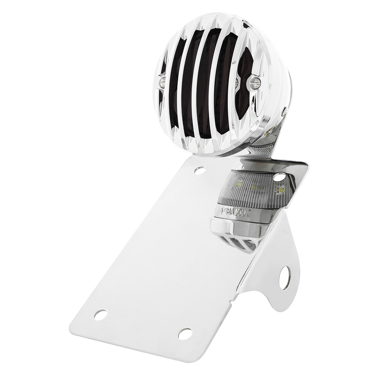 Motorcycle LED "Bobber" Style Vertical Tail Light With Chrome Grille Bezel-Smoke Lens - Thumbnail 2