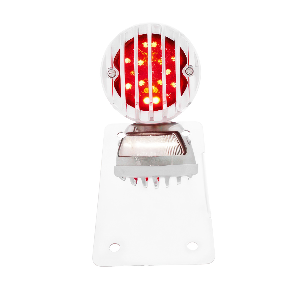 Motorcycle LED "Bobber" Style Vertical Tail Light With Chrome Grille Bezel-Smoke Lens - Thumbnail 3