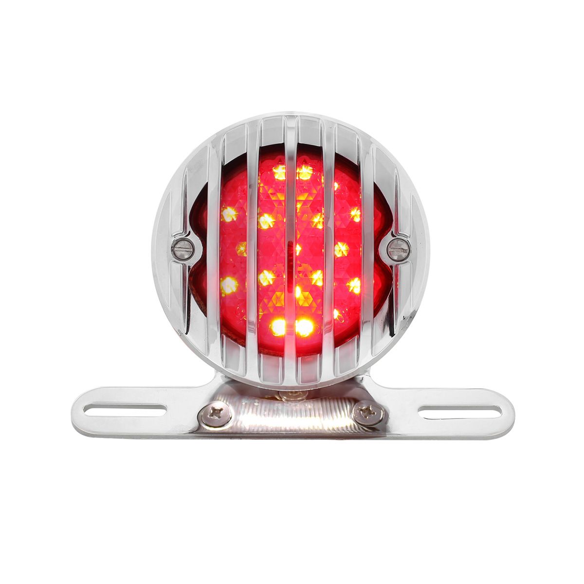 Motorcycle LED Rear Fender Tail Light With Chrome Grille Bezel - Red Lens
